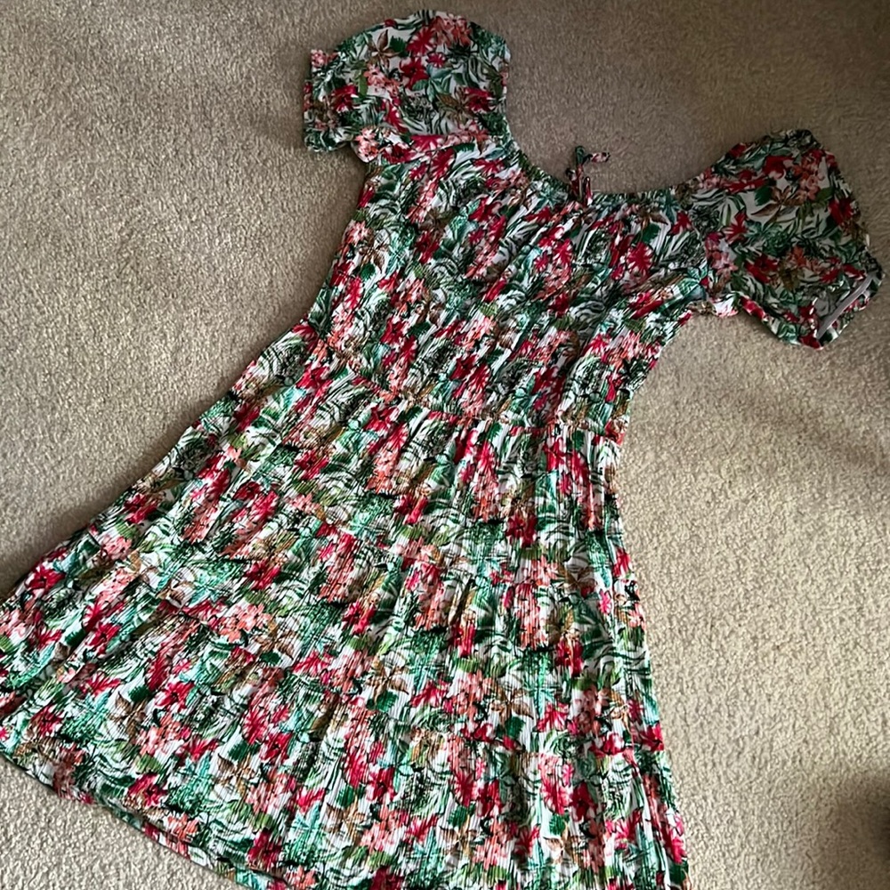 1st Kiss girls red green tan and white cap sleeve sundress size L 14
